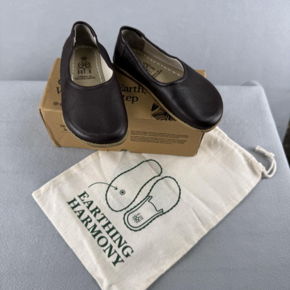 Earthing Harmony Shoes Womens 36 Brown Leather Ballet Flats Barefoot Grounding
